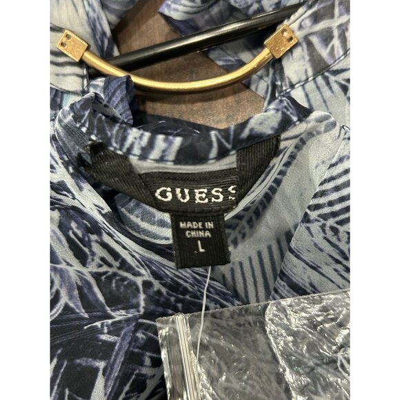 Guess Womens Sleeveless Palm Leaf Print Halter Top Blue Sz Large Flowy Boho NEW - Picture 5 of 11